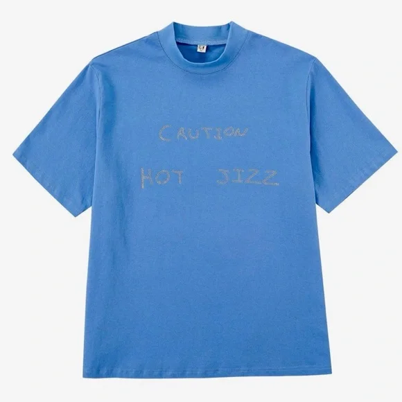 Fashion Brand Company “Caution Hot Jizz” Mock Neck Tee - Picture 1 of 8